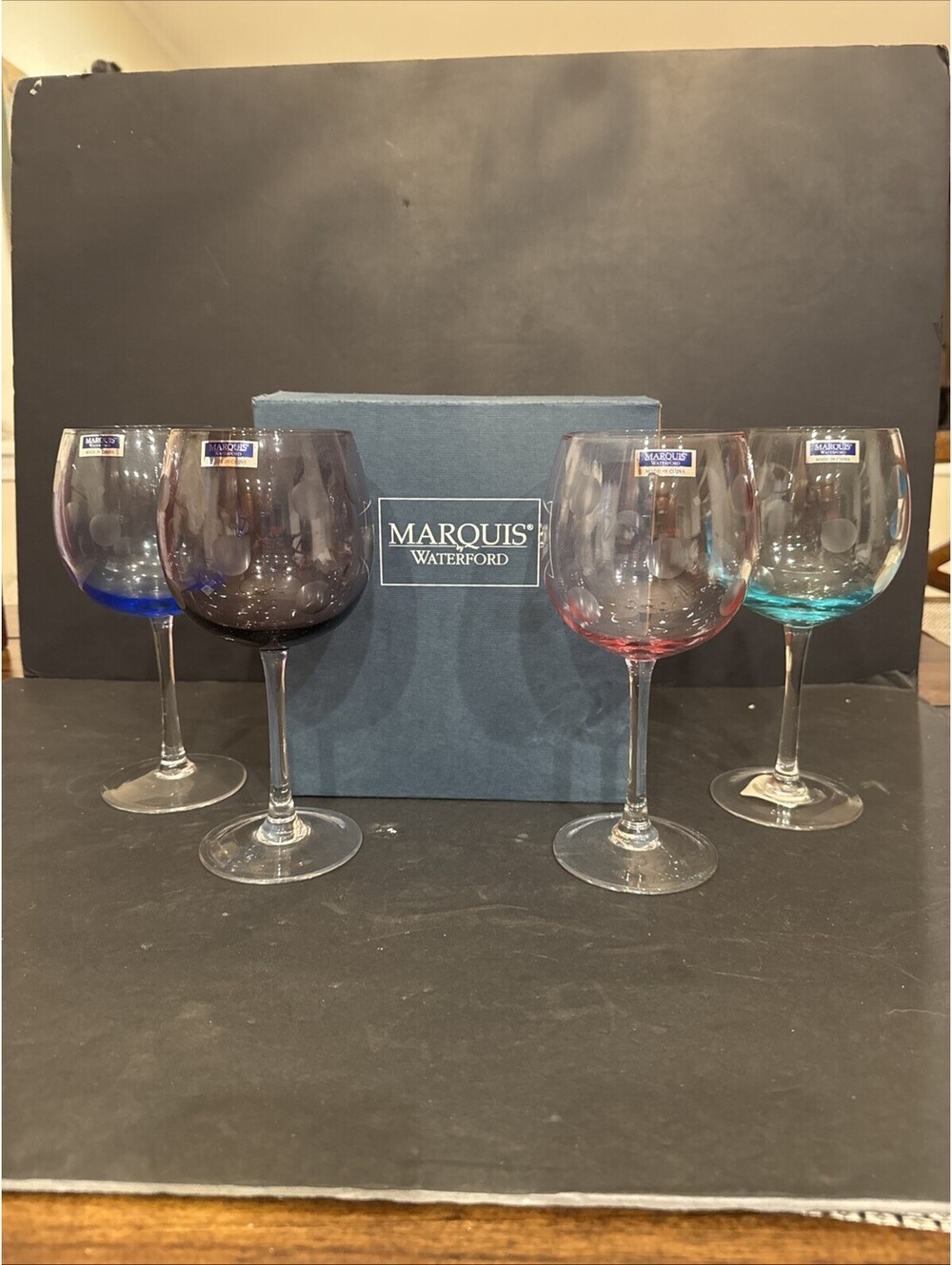 Marquis By Waterford (4) Balloon Polka Dot Multi Color Goblets Glasses 8.5” H